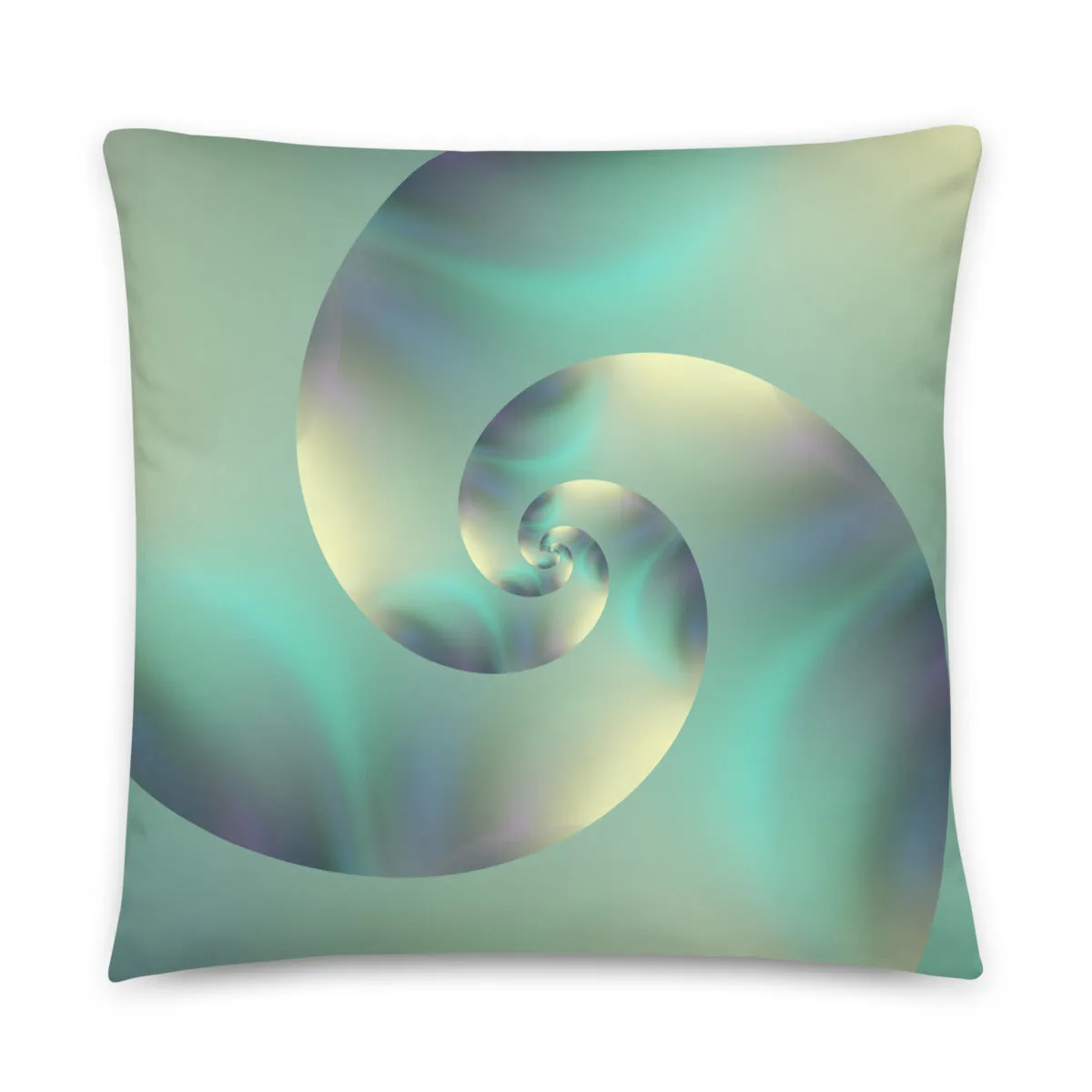 Fibonacci Spiral Throw Pillow, Aqua and Cream Reiki Decor - "Serenity Spiral"