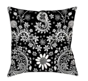 Floral Throw Pillow ''Black and White Floral 04'