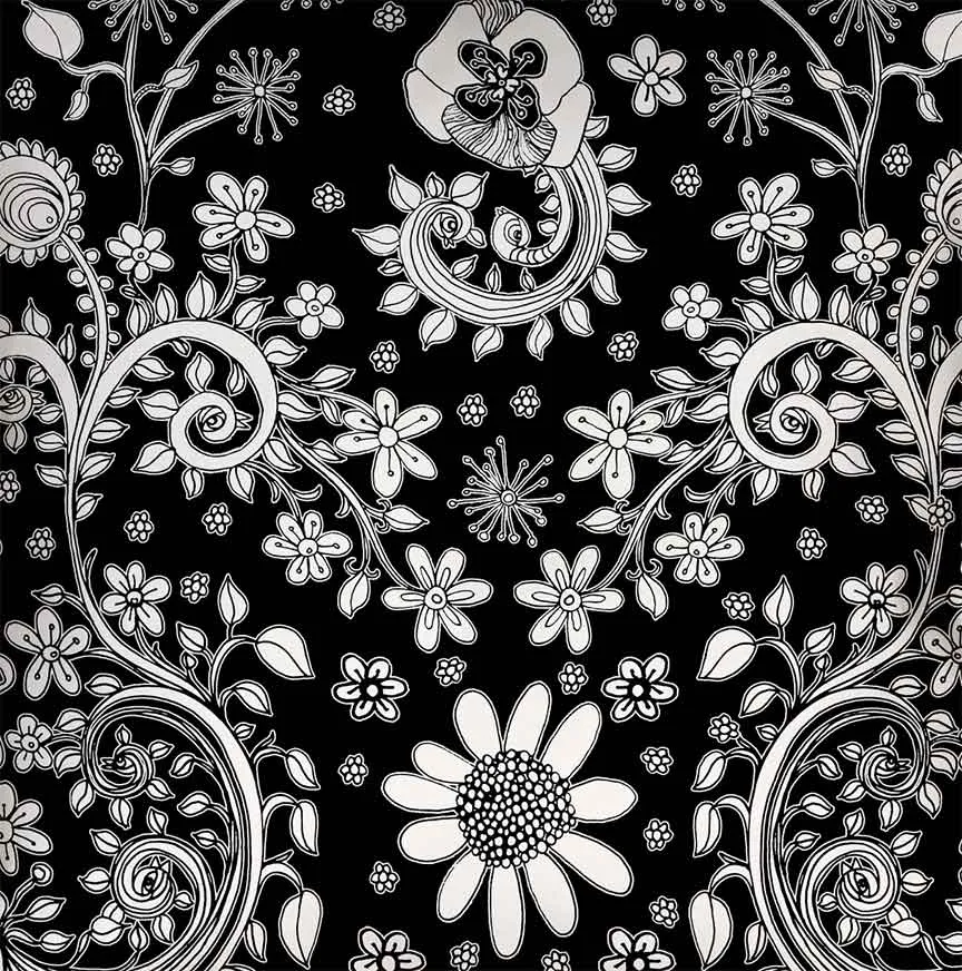 Floral Throw Pillow ''Black and White Floral 04'