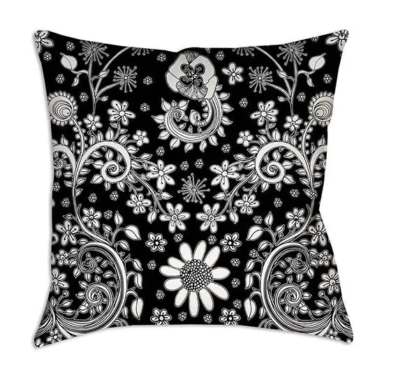 Floral Throw Pillow ''Black and White Floral 04'