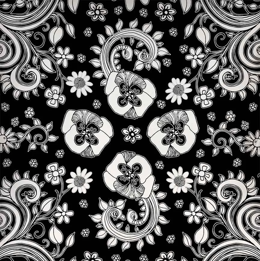 Floral Throw Pillow 'Black white floral 01'