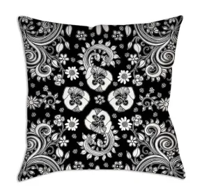 Floral Throw Pillow 'Black white floral 01'