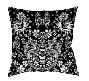 Floral Throw Pillow 'Black white floral 02'