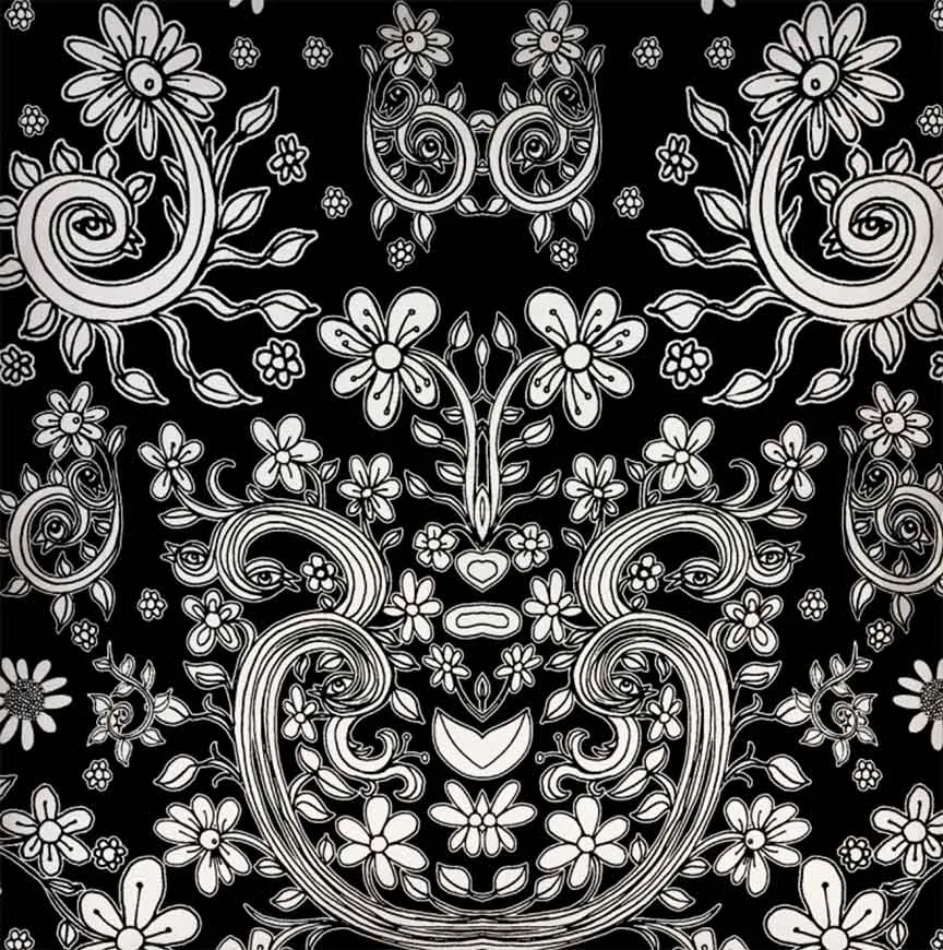 Floral Throw Pillow 'Black white floral 02'