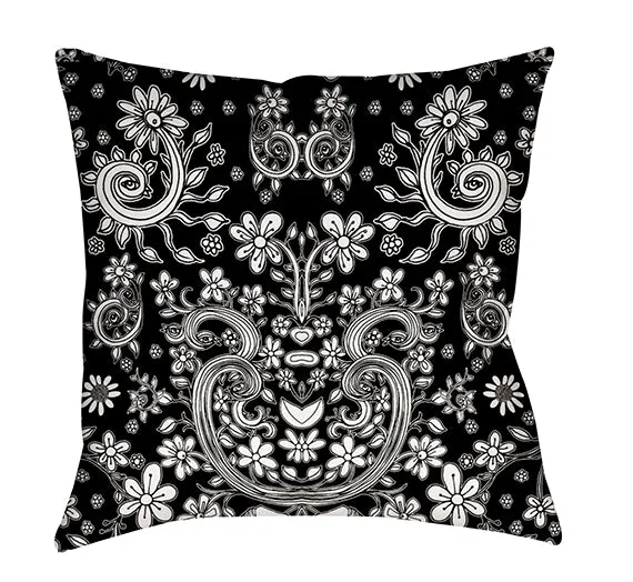 Floral Throw Pillow 'Black white floral 02'