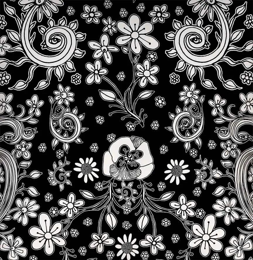 Floral Throw Pillow 'Black white floral 03'