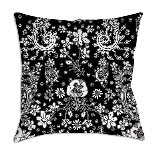 Floral Throw Pillow 'Black white floral 03'