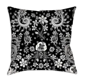 Floral Throw Pillow 'Black white floral 03'