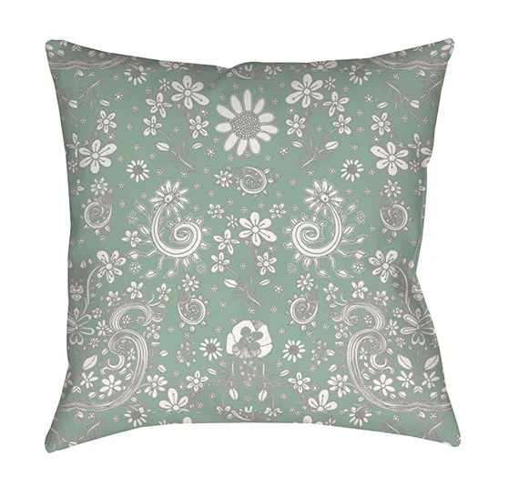 Floral Throw Pillow 'Green Floral 02'