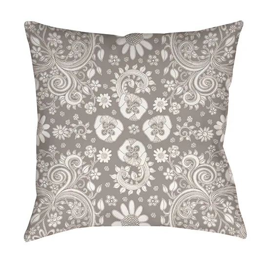 Floral Throw Pillow 'Grey Floral 03'