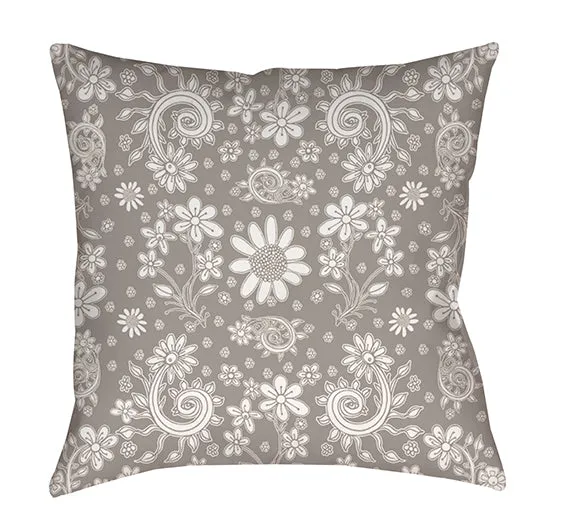 Floral Throw Pillow 'Grey Floral 04'