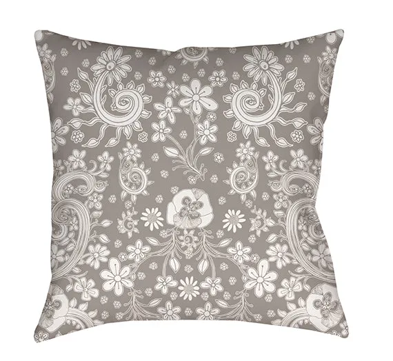 Floral Throw Pillow 'Grey Floral 07'