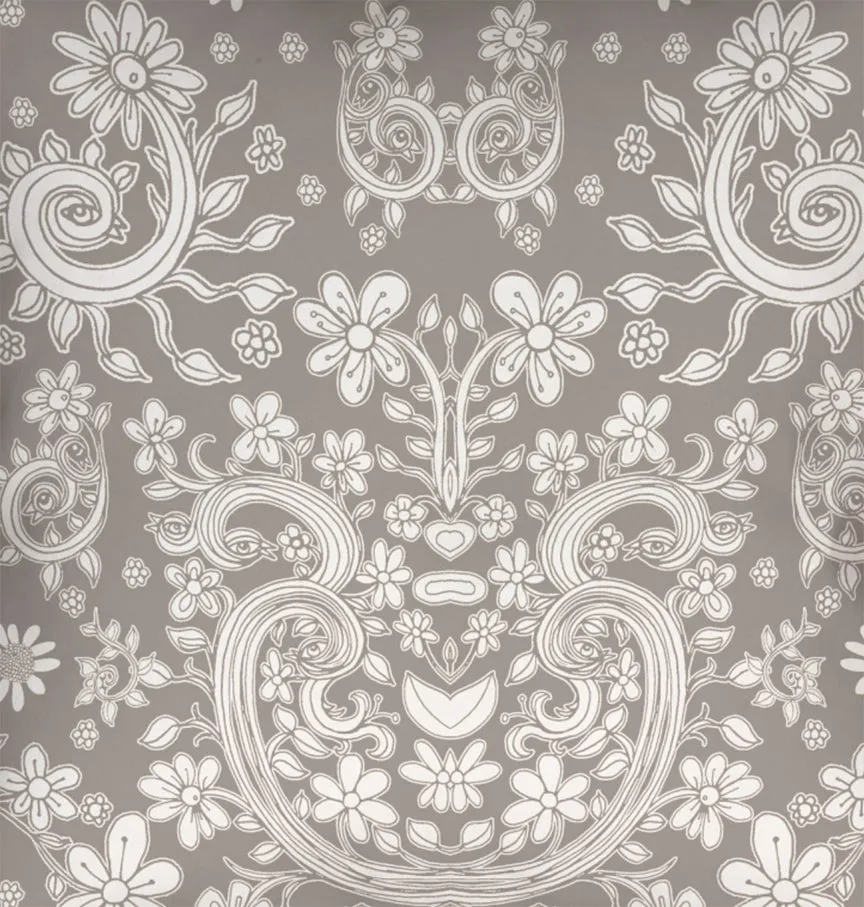 Floral Throw Pillow 'Grey Floral 08'