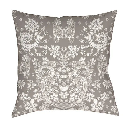 Floral Throw Pillow 'Grey Floral 08'