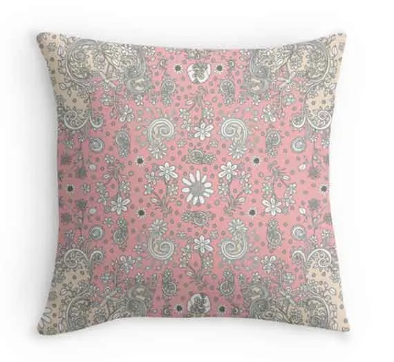 Floral Throw Pillow 'Pink & Beige'