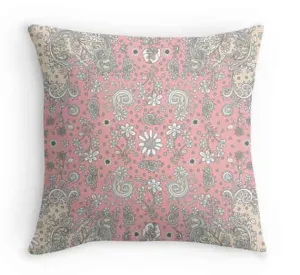 Floral Throw Pillow 'Pink & Beige'