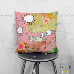 Floral Throw Pillow 'Pink Feathers, Flowers, Showers 01'