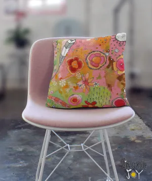 Floral Throw Pillow 'Pink Feathers, Flowers, Showers 02'