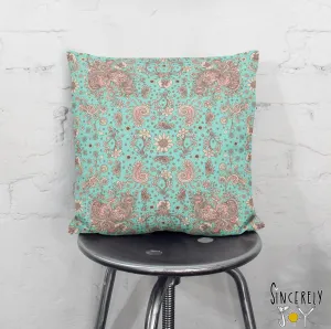 Floral Throw Pillow 'Teal Birds of a Flower 01'