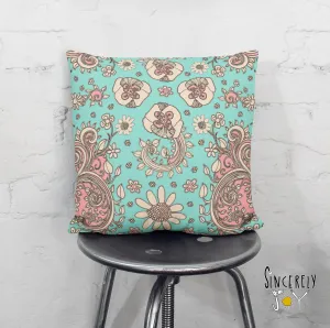 Floral Throw Pillow 'Teal Birds of a Flower 02'
