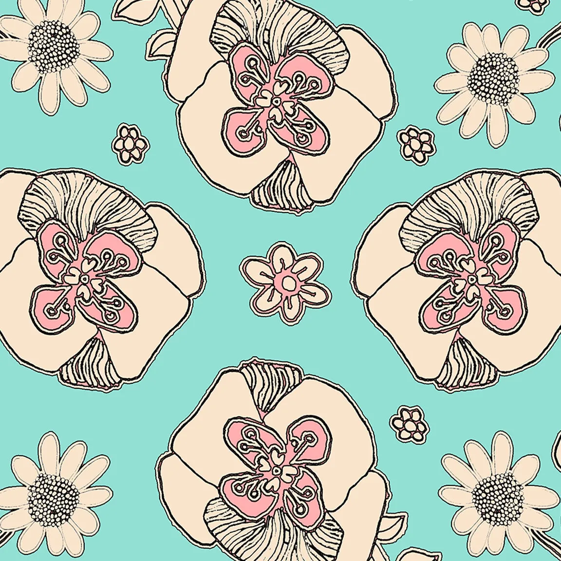 Floral Throw Pillow 'Teal Birds of a Flower 03'