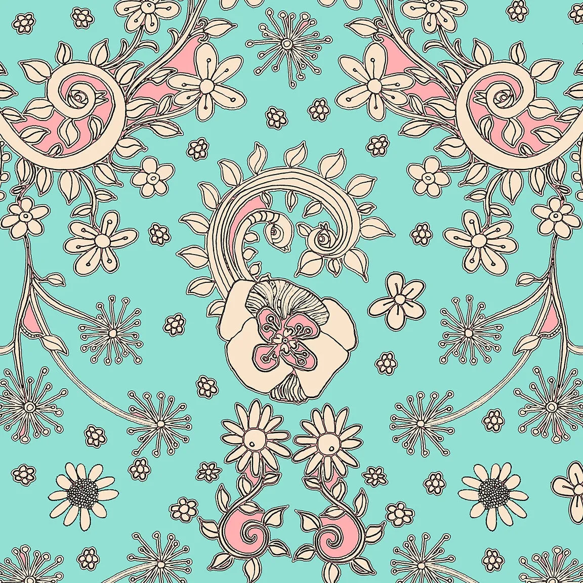 Floral Throw Pillow 'Teal Birds of a Flower 04'