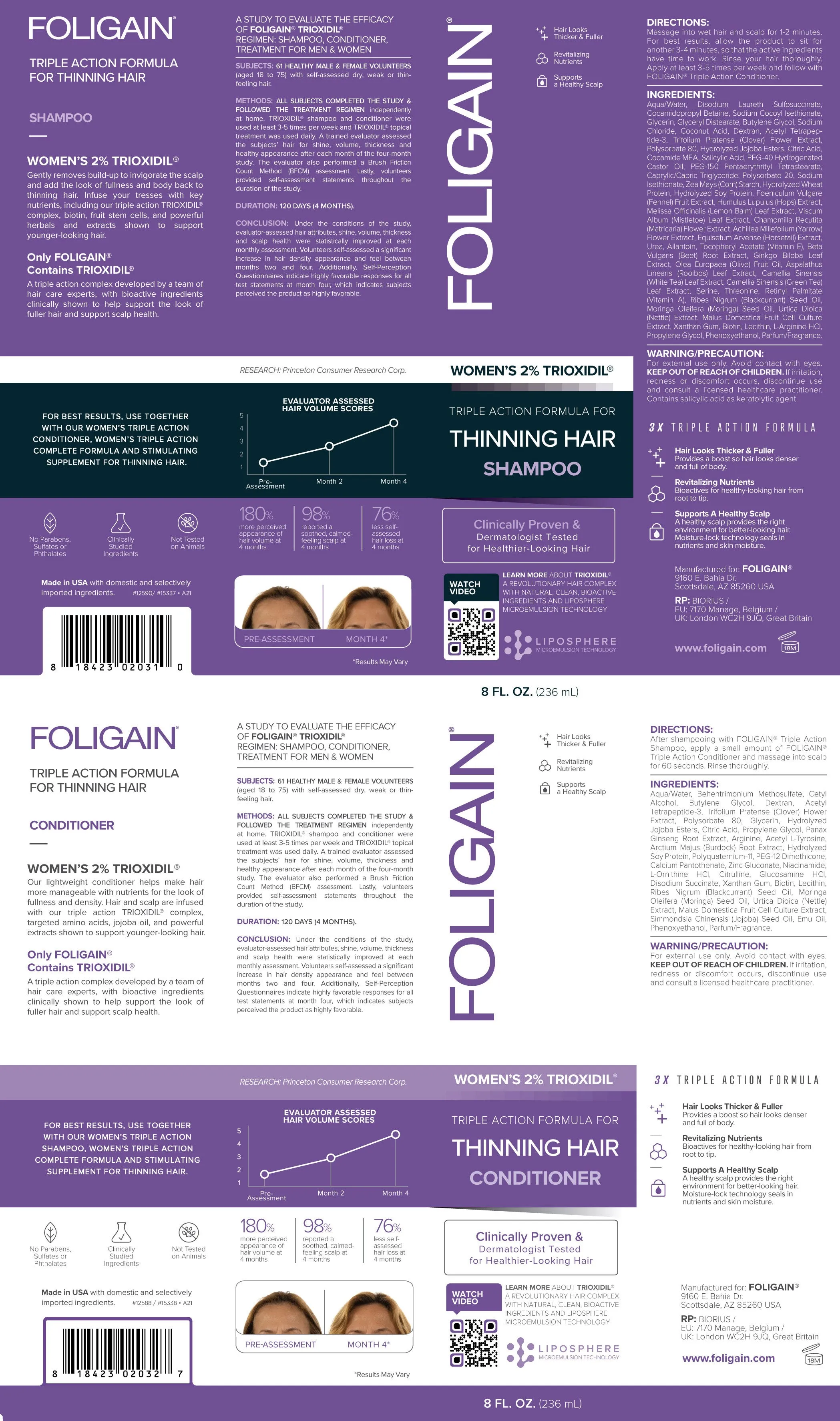 FOLIGAIN Hair Growth Shampoo   Conditioner Kit For Women