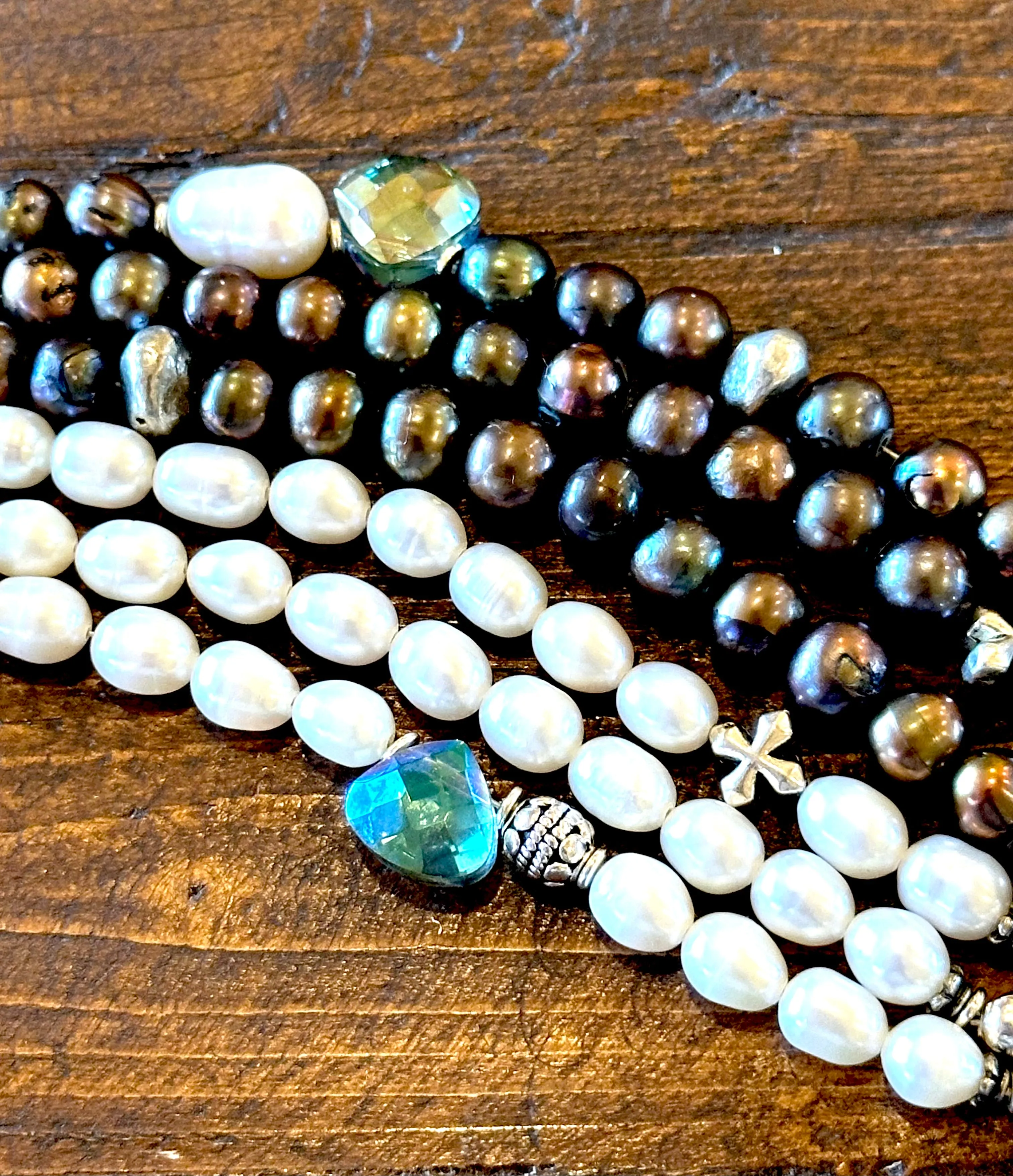 Freshwater Pearl Bracelet, Triple Strand Pearl Bracelet, Topaz Crystal,  Valentine's Gift