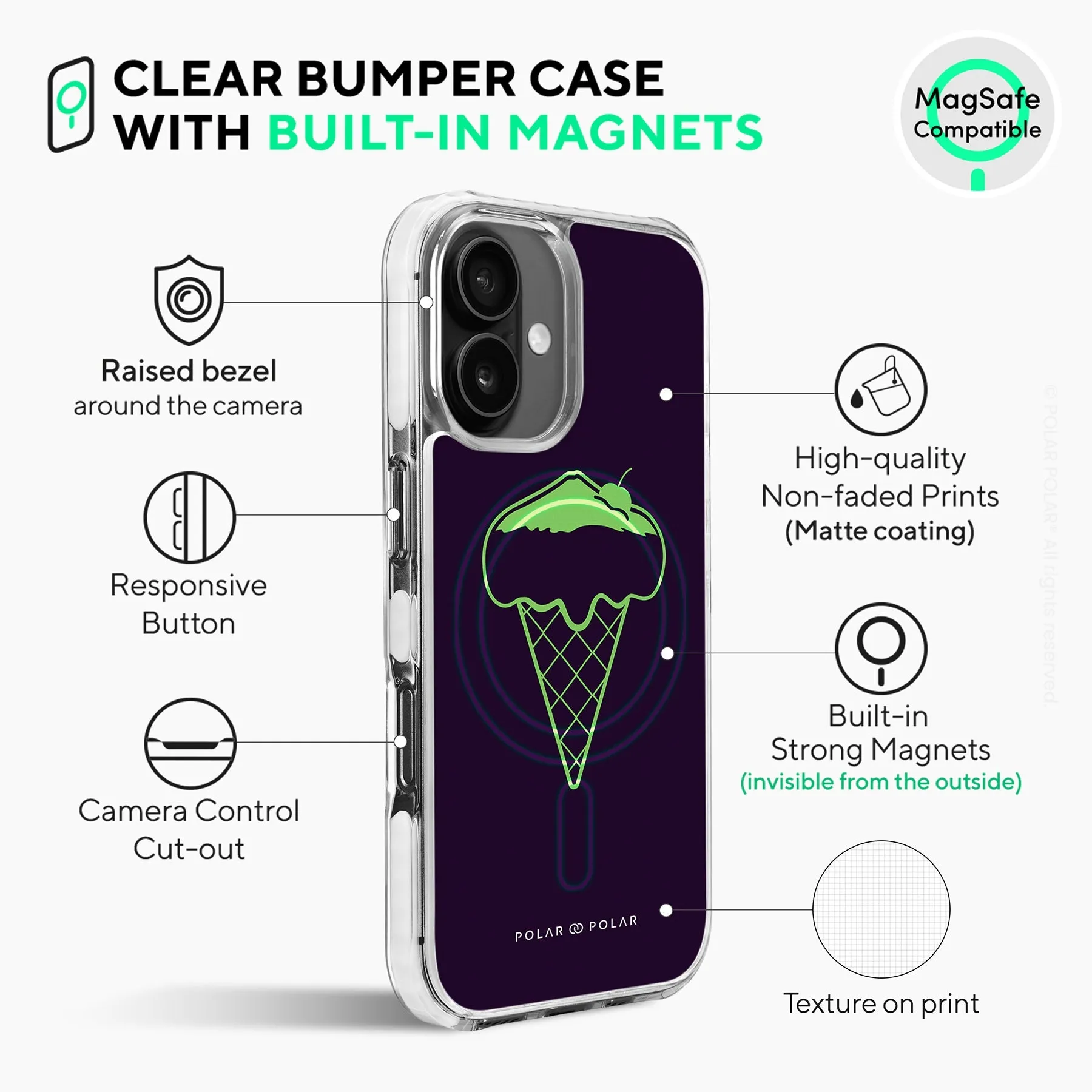 Fujisan Black Ice Cream - iPhone 16 Plus Clear Bumper MagSafe Case