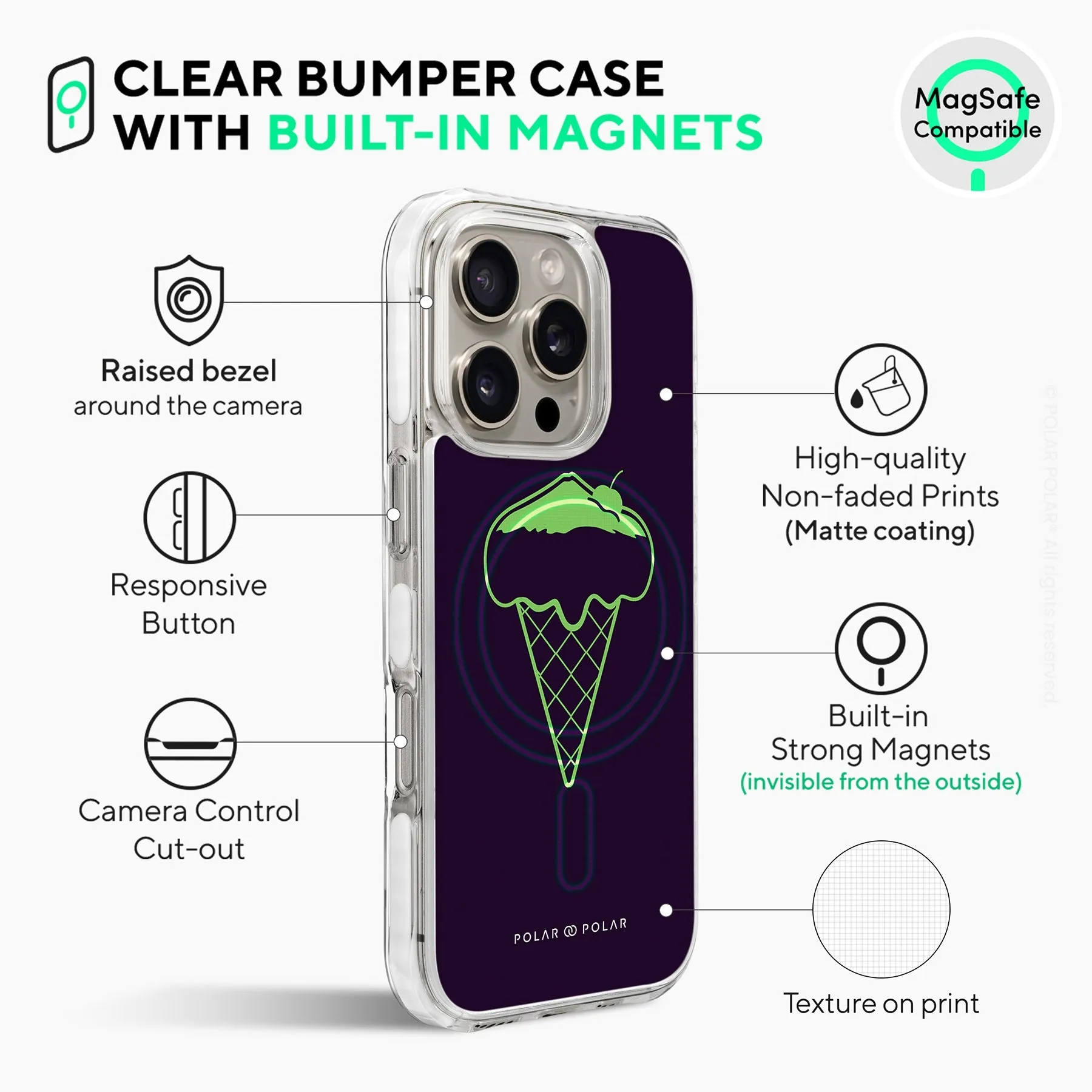 Fujisan Black Ice Cream - iPhone 16 Pro Clear Bumper MagSafe Case