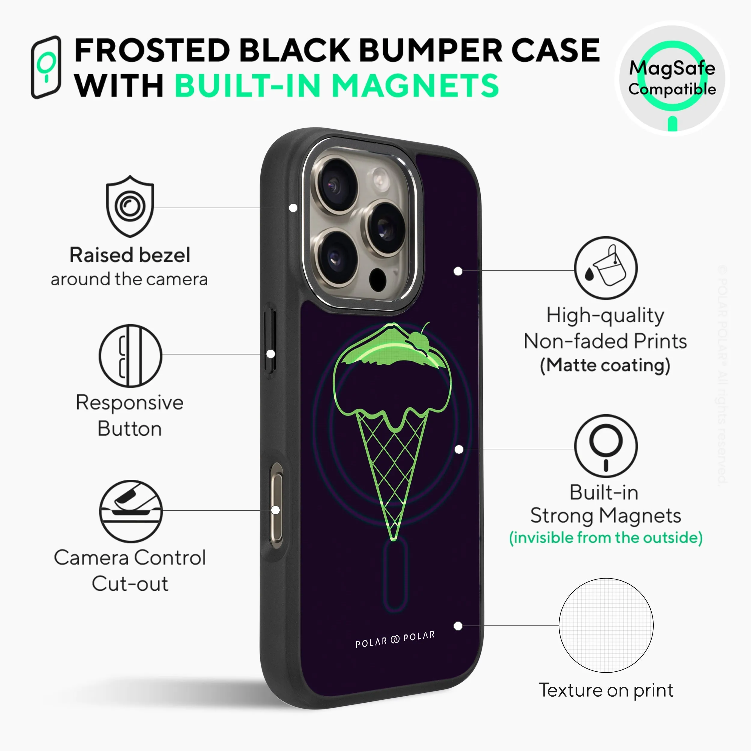 Fujisan Black Ice Cream - iPhone 16 Pro Max Frosted Black Bumper MagSafe Case