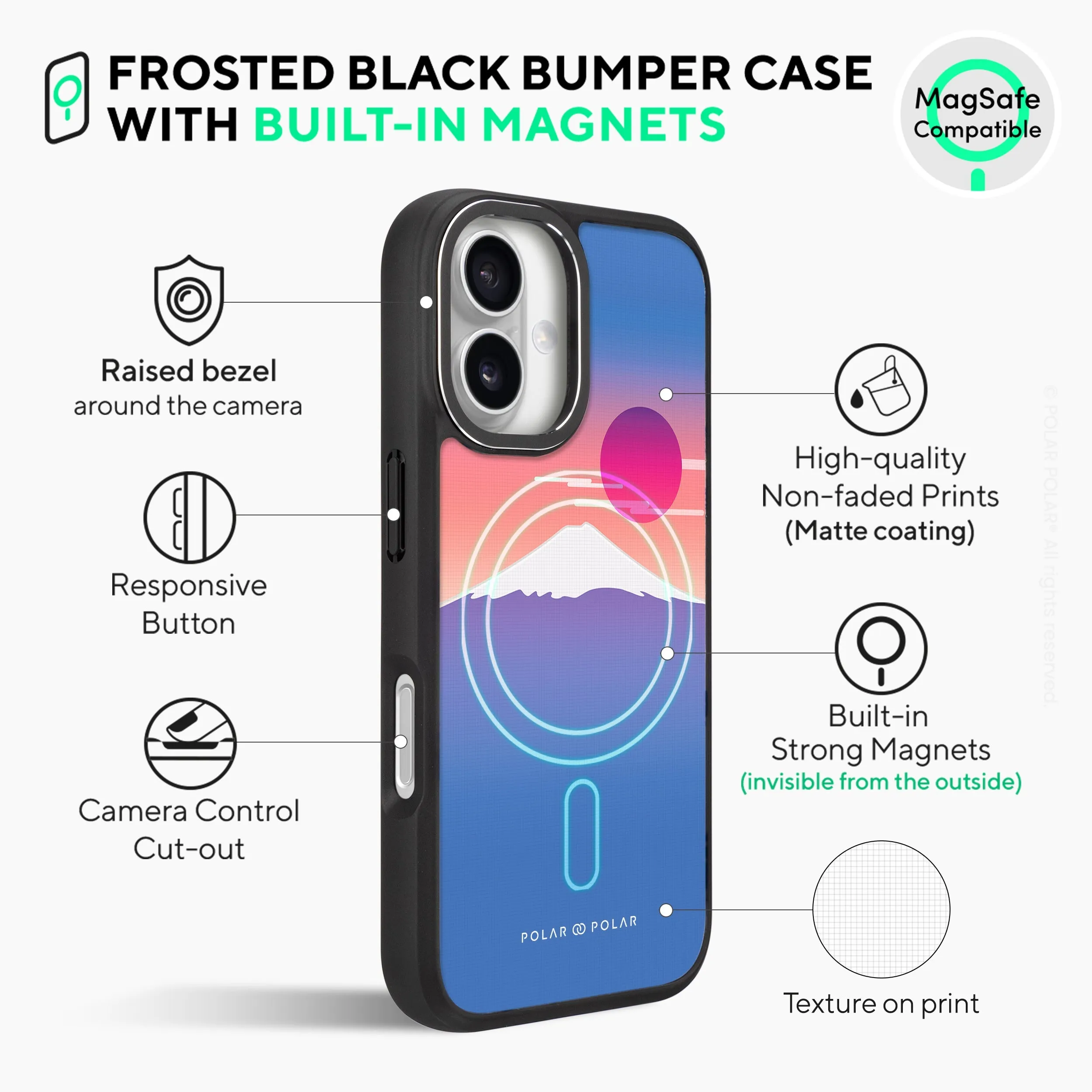 Fujisan Blue - iPhone 16 Frosted Black Bumper MagSafe Case