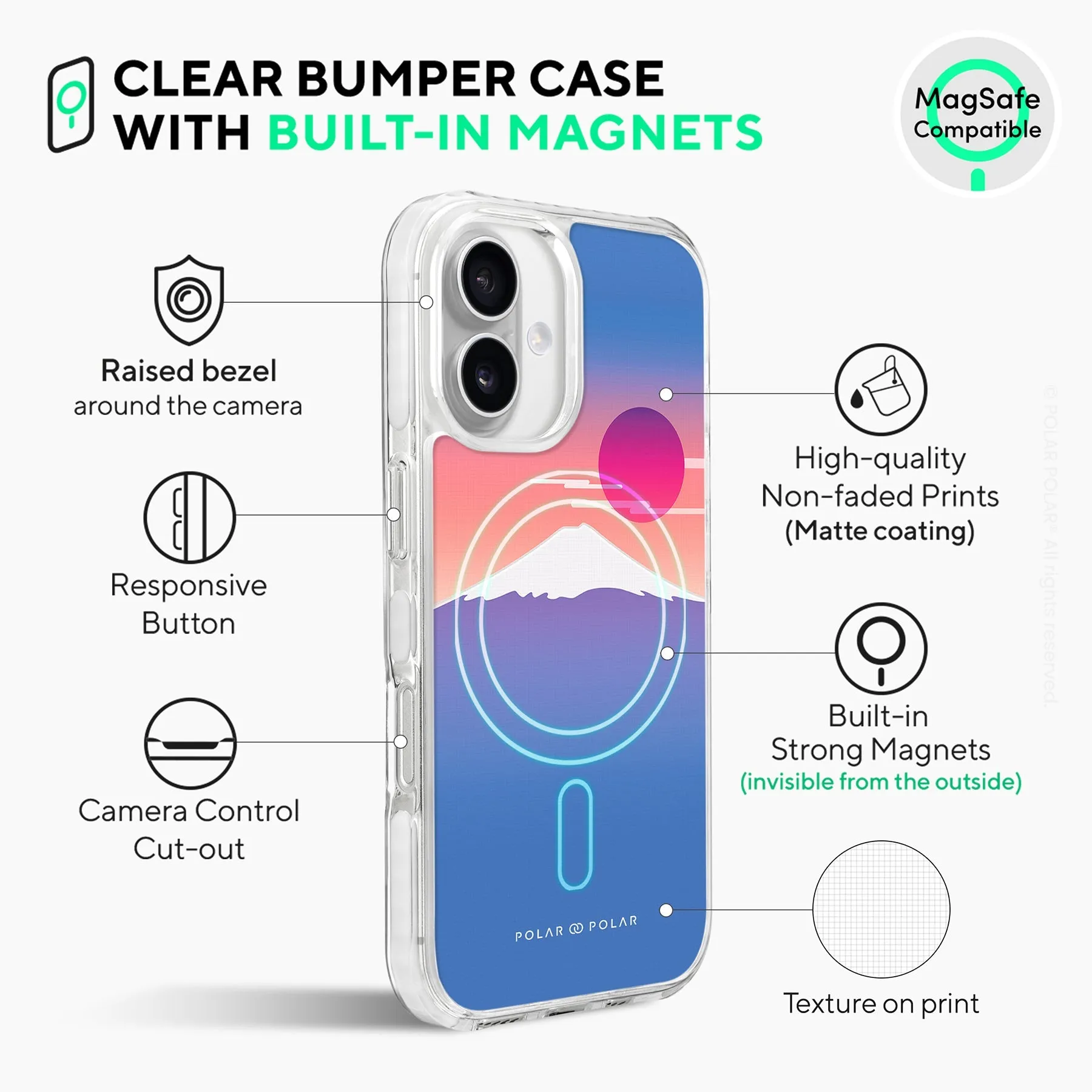 Fujisan Blue - iPhone 16 Plus Clear Bumper MagSafe Case