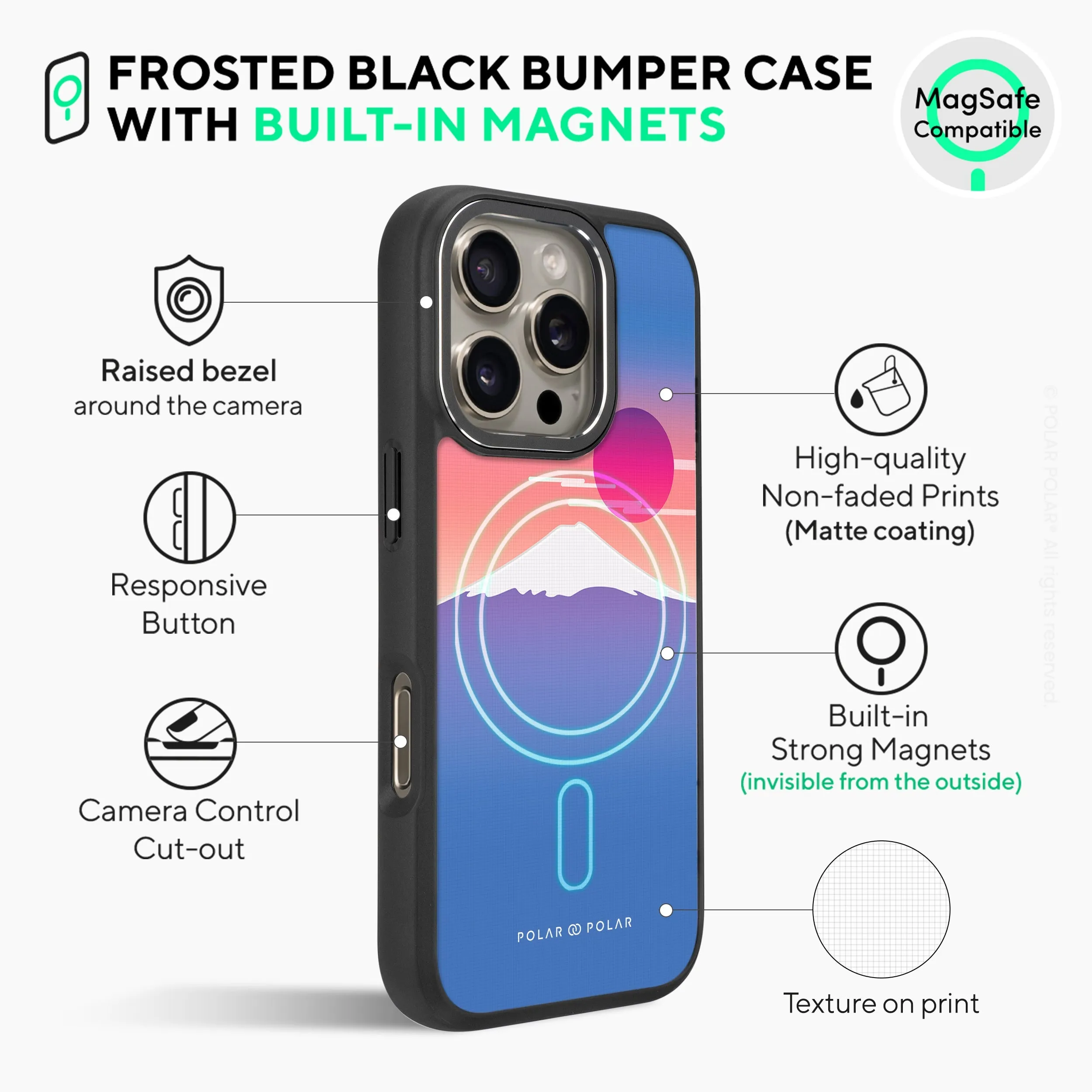 Fujisan Blue - iPhone 16 Pro Max Frosted Black Bumper MagSafe Case