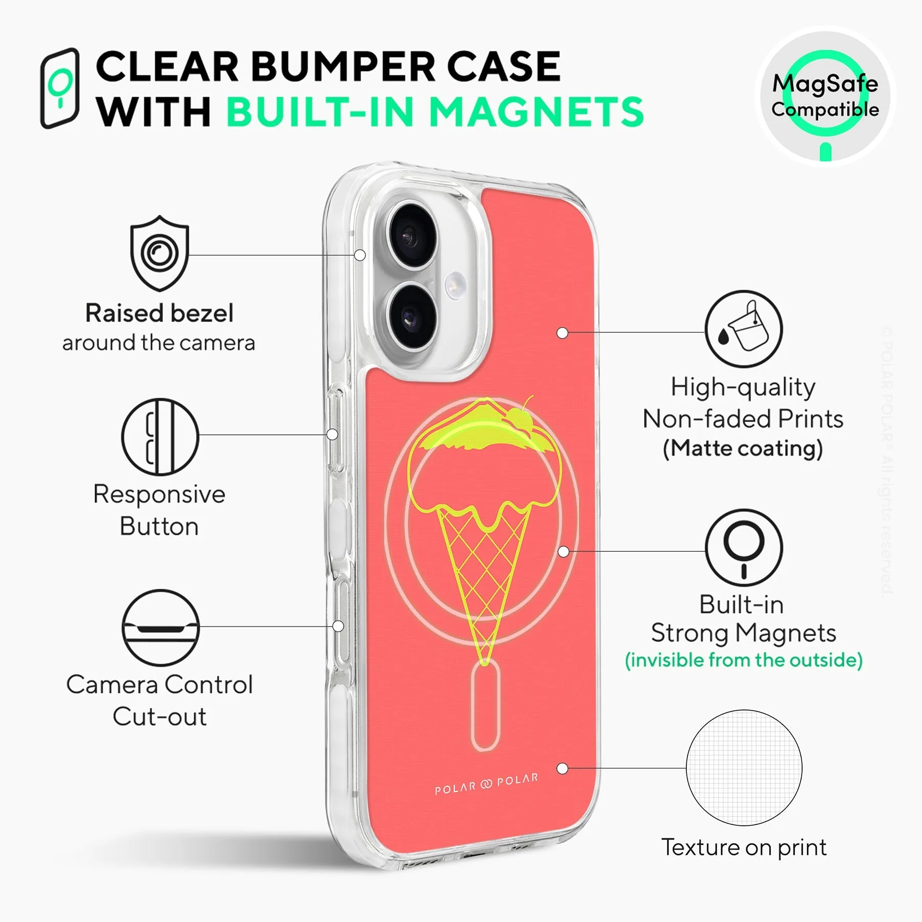 Fujisan Coral Ice Cream - iPhone 16 Plus Clear Bumper MagSafe Case