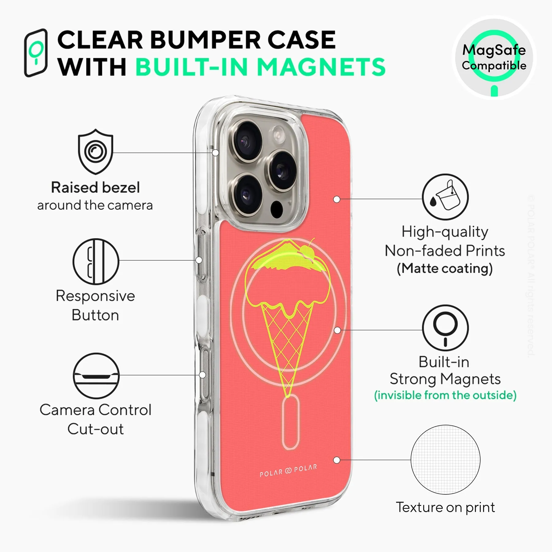 Fujisan Coral Ice Cream - iPhone 16 Pro Clear Bumper MagSafe Case