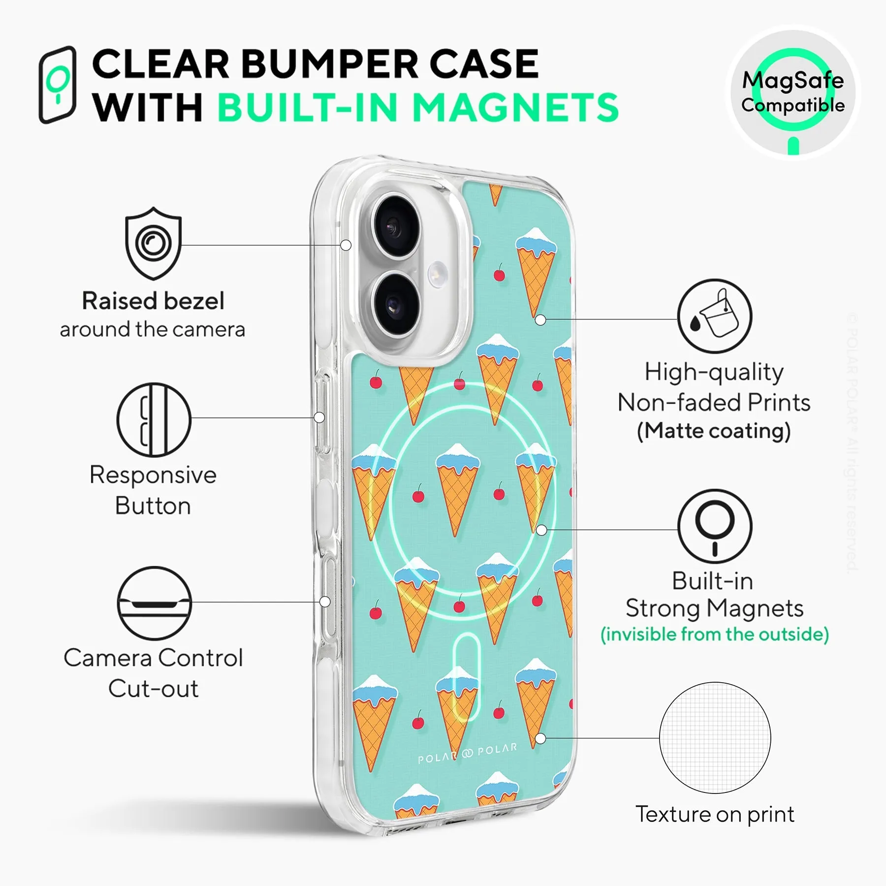 Fujisan Lake Blue Ice Cream - iPhone 16 Clear Bumper MagSafe Case
