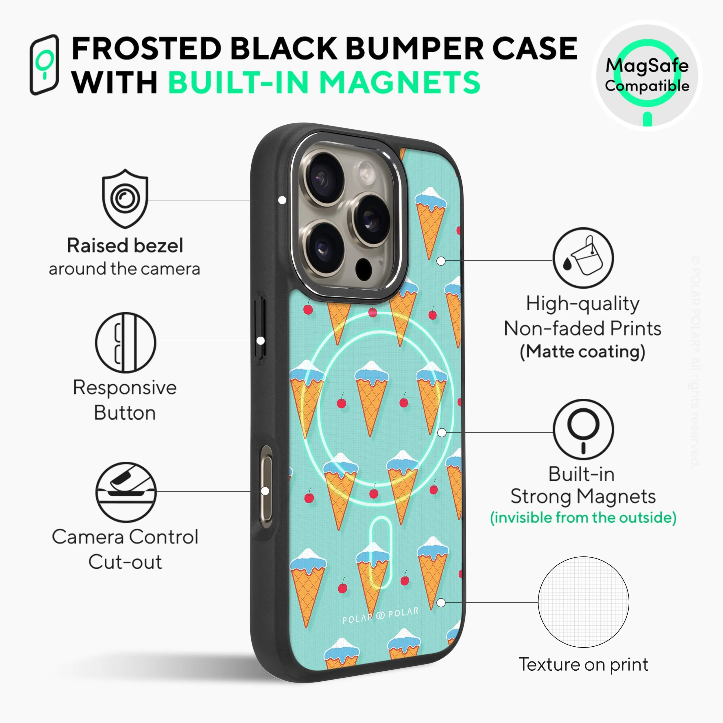 Fujisan Lake Blue Ice Cream - iPhone 16 Pro Max Frosted Black Bumper MagSafe Case