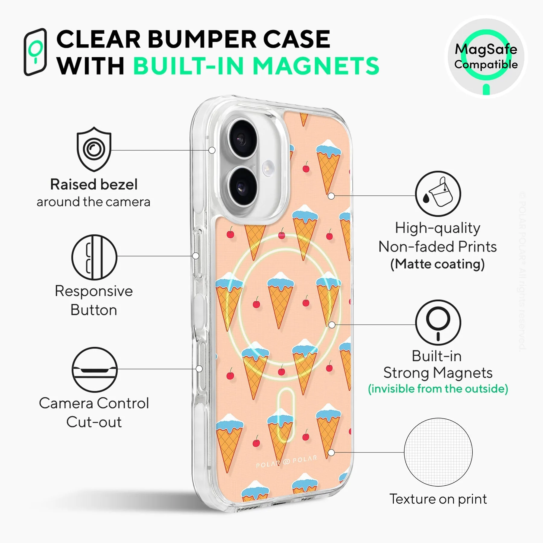 Fujisan Peach Ice Cream - iPhone 16 Clear Bumper MagSafe Case