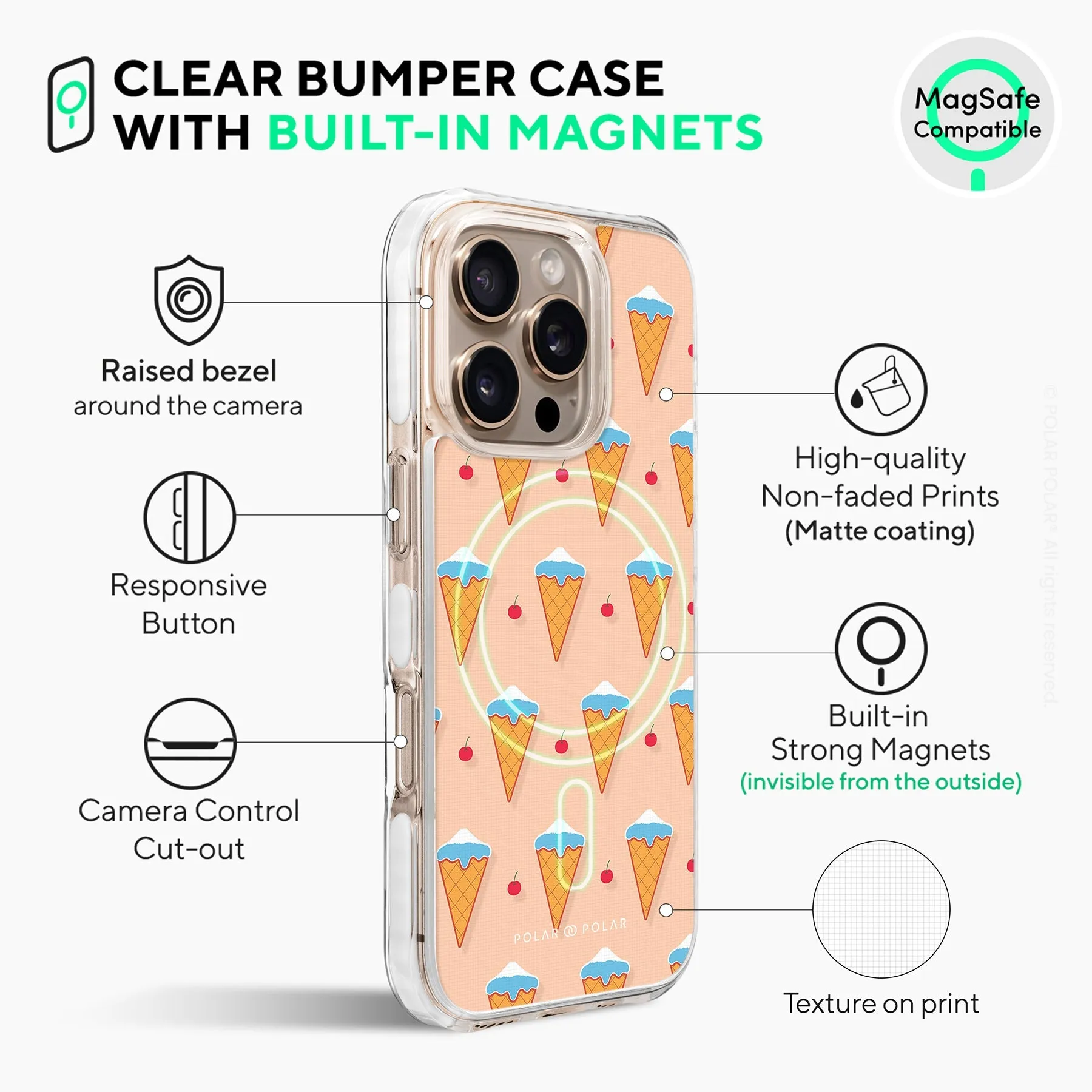 Fujisan Peach Ice Cream - iPhone 16 Pro Clear Bumper MagSafe Case