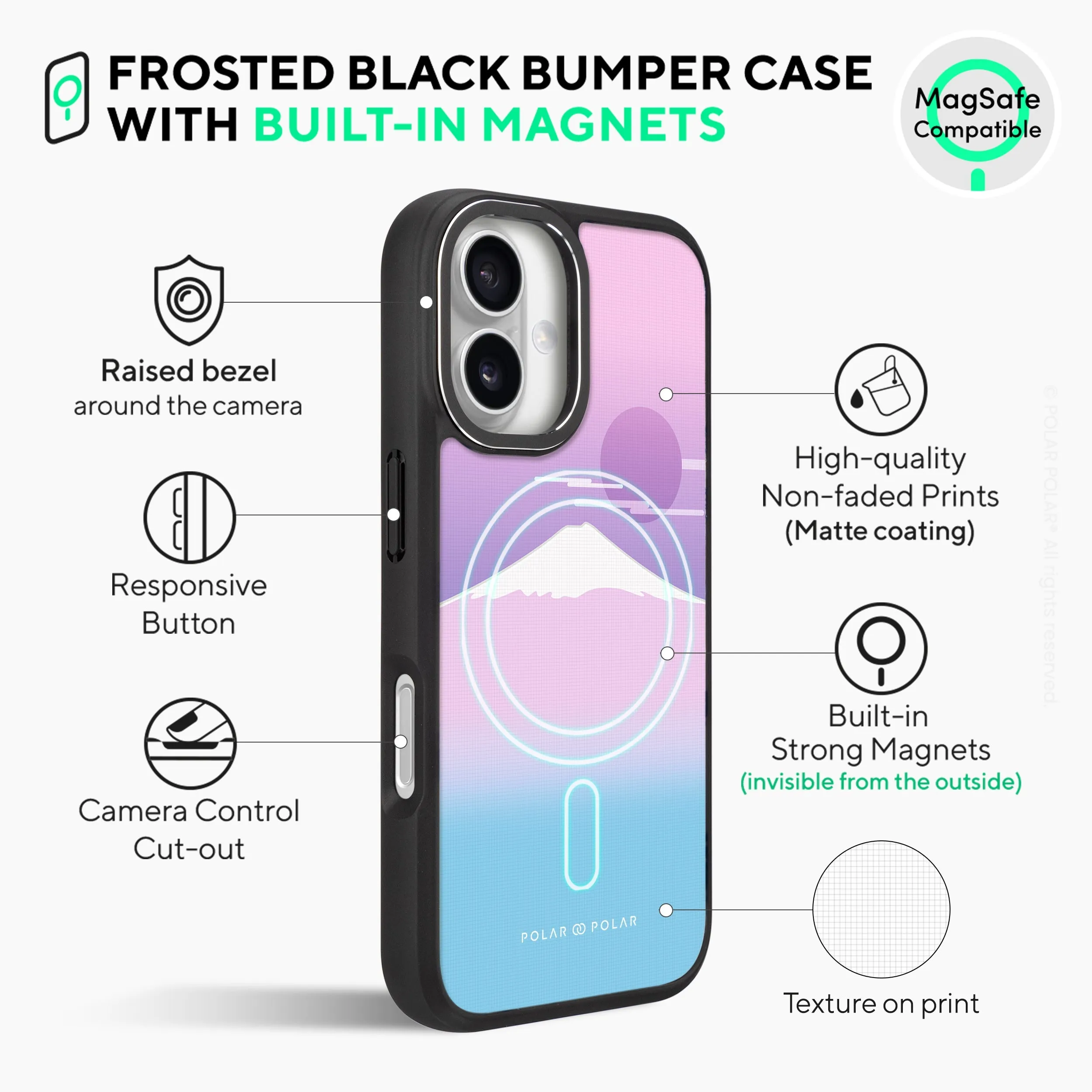 Fujisan Romance - iPhone 16 Plus Frosted Black Bumper MagSafe Case