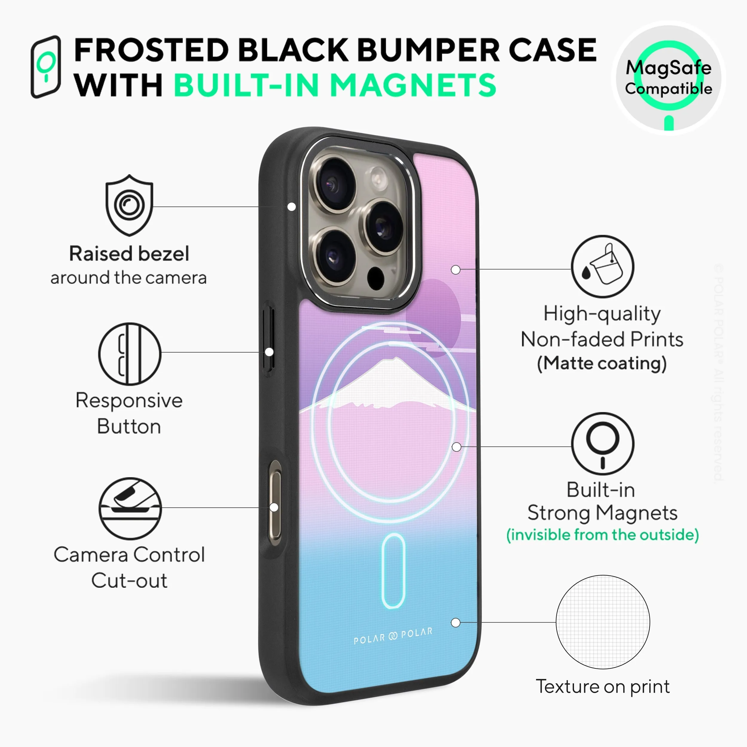 Fujisan Romance - iPhone 16 Pro Frosted Black Bumper MagSafe Case