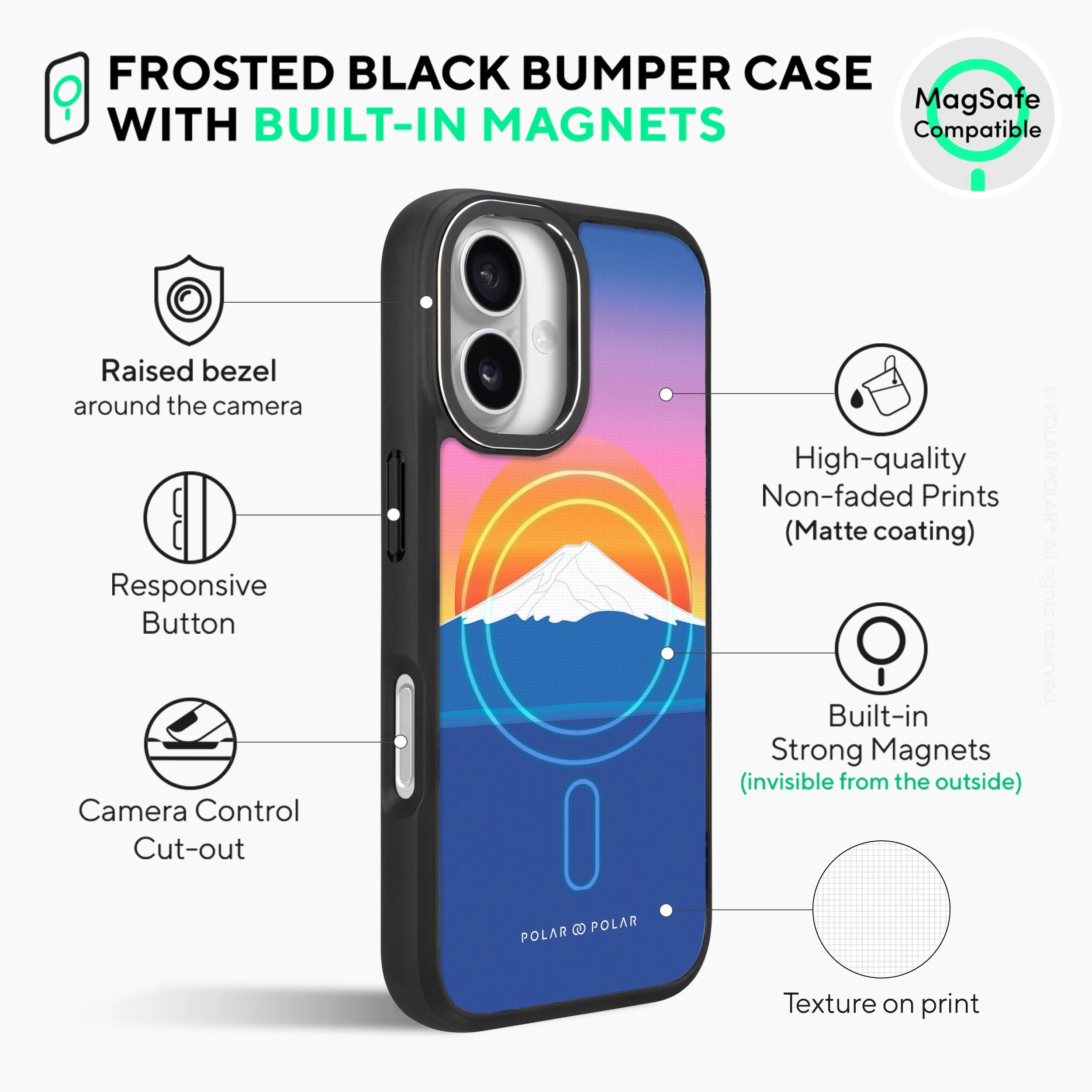 Fujisan Sunset - iPhone 16 Frosted Black Bumper MagSafe Case