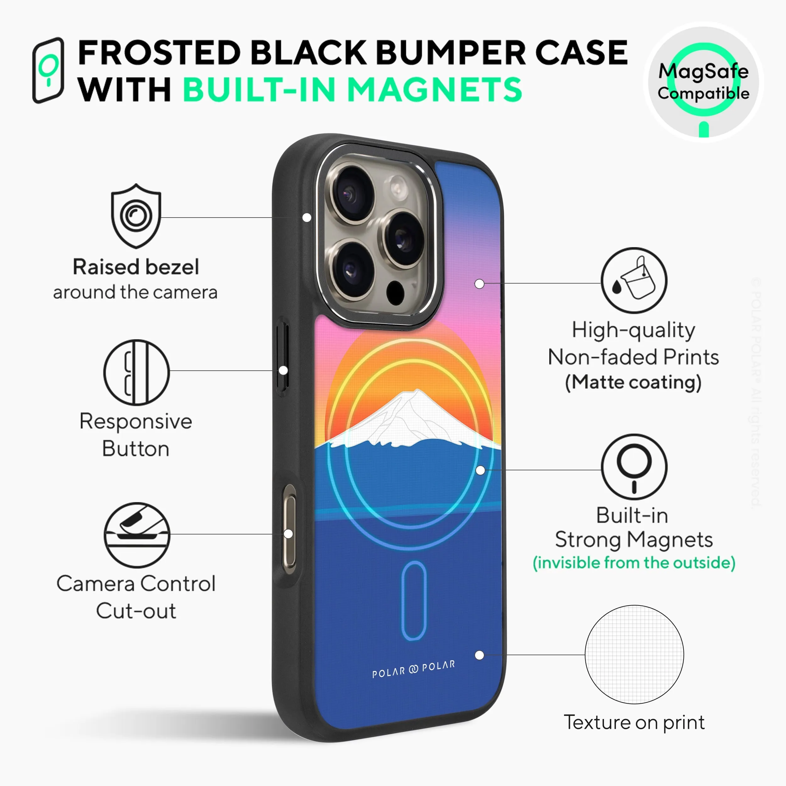 Fujisan Sunset - iPhone 16 Pro Frosted Black Bumper MagSafe Case