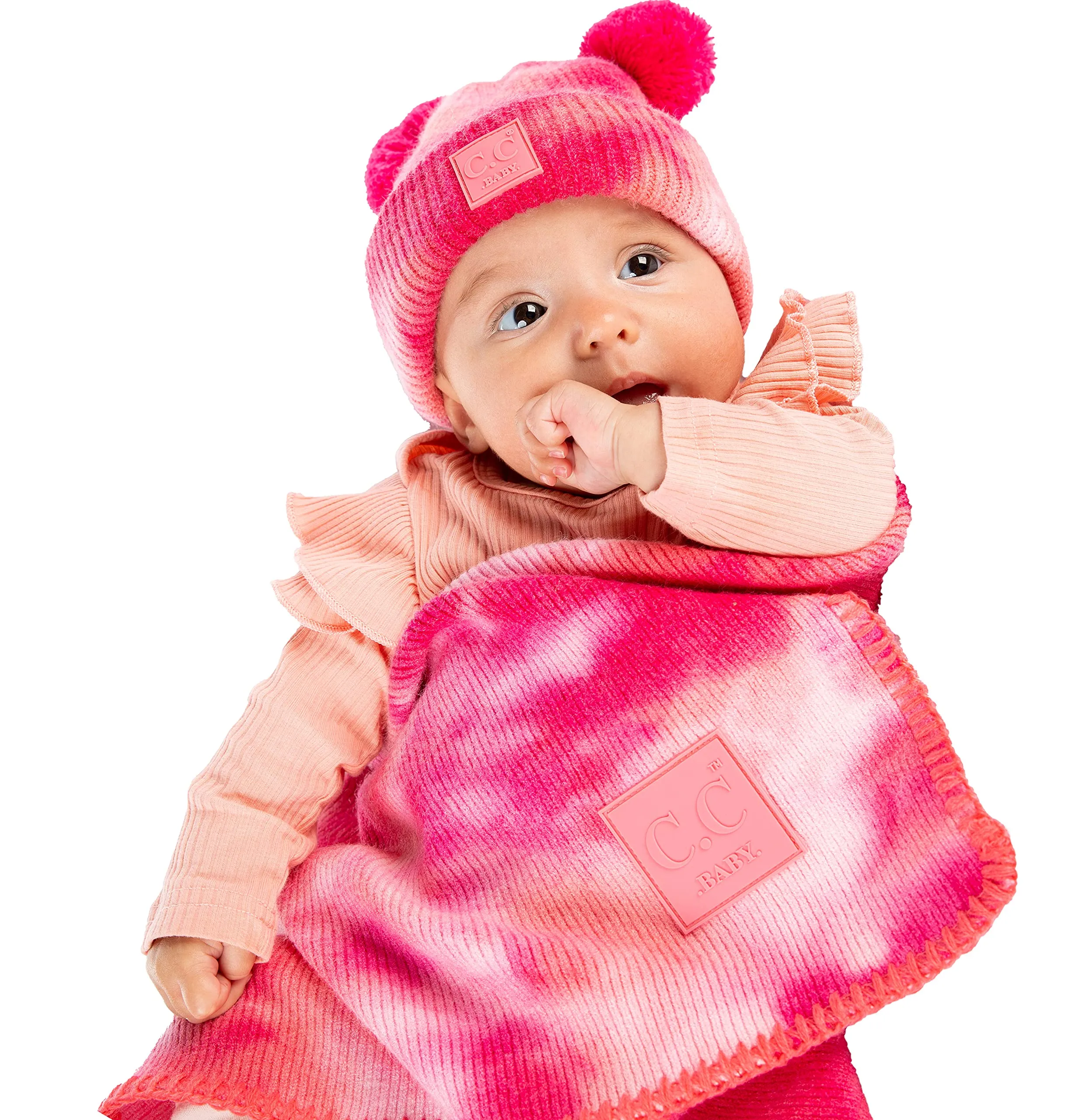 Funky Junque Lightweight Baby Throw Blanket with Matching Tie Dye Pom Beanie