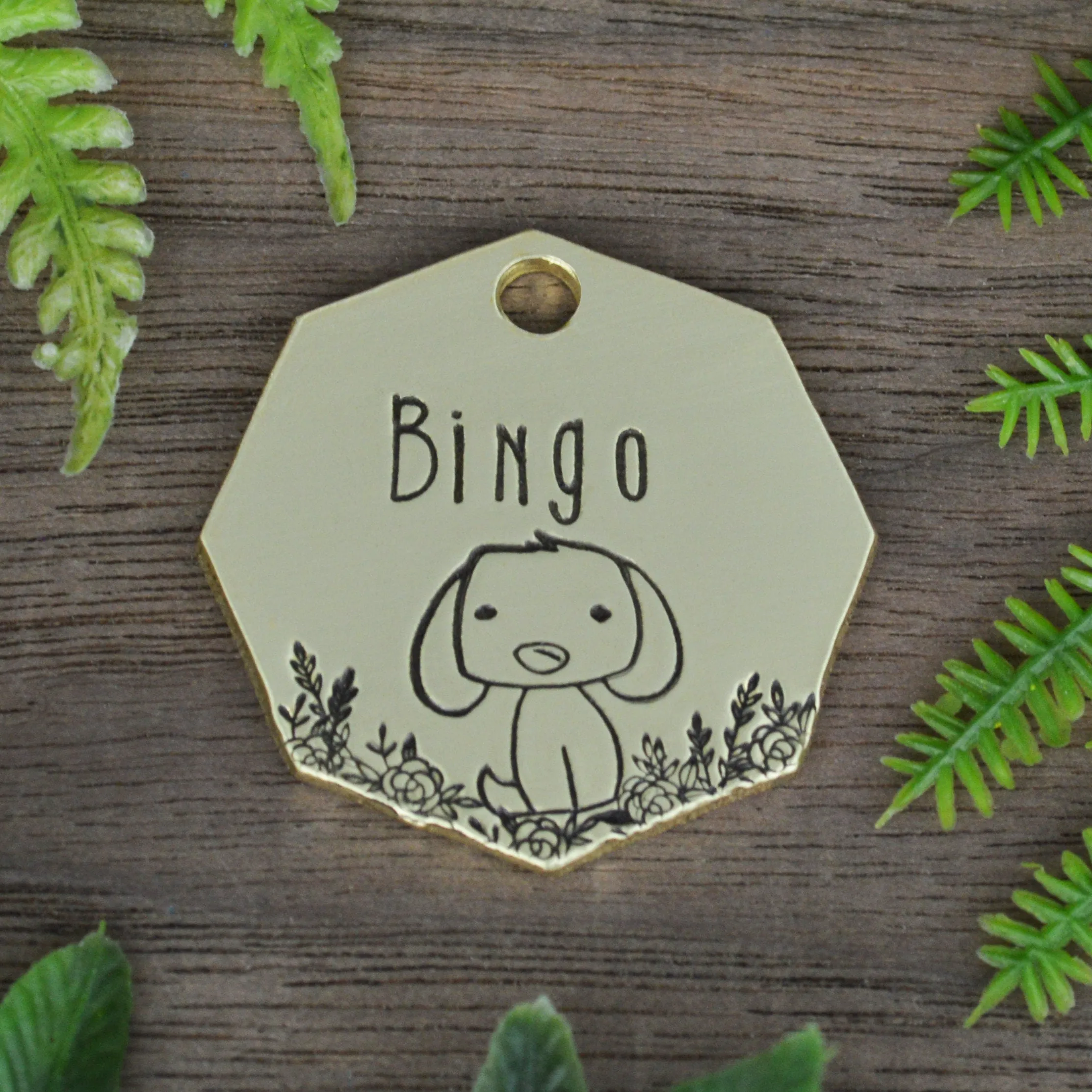 Garden Pup Hand Stamped Dog Collar Tag
