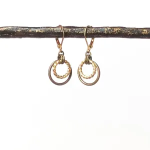 Geometric Brass Drop Earrings with Two Tone Dangle