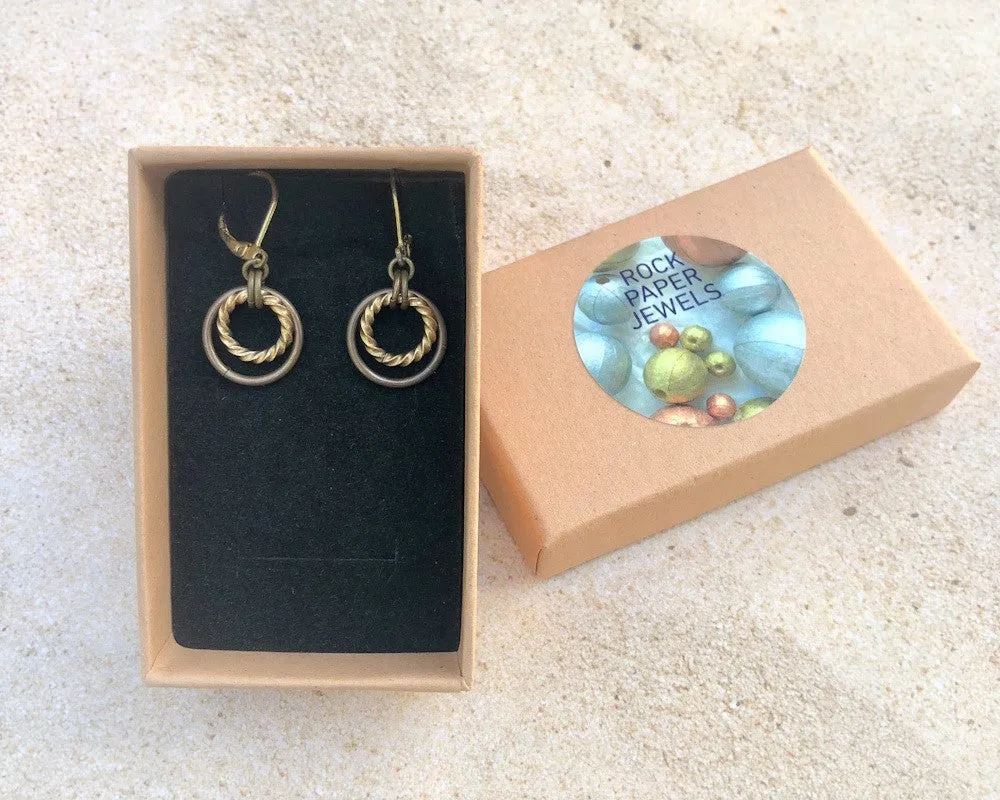 Geometric Brass Drop Earrings with Two Tone Dangle