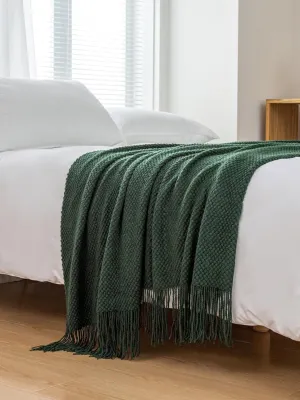 Gioia Casa Micro Plush Knitted Woven Throw Blanket - Forest