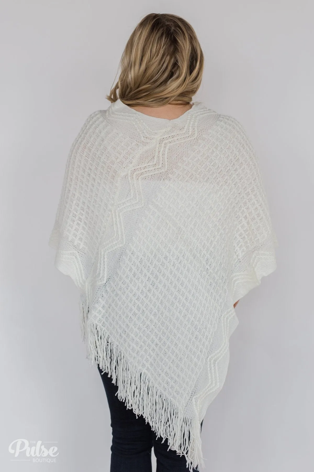 Gliding In Style Knitted Poncho Top- Ivory